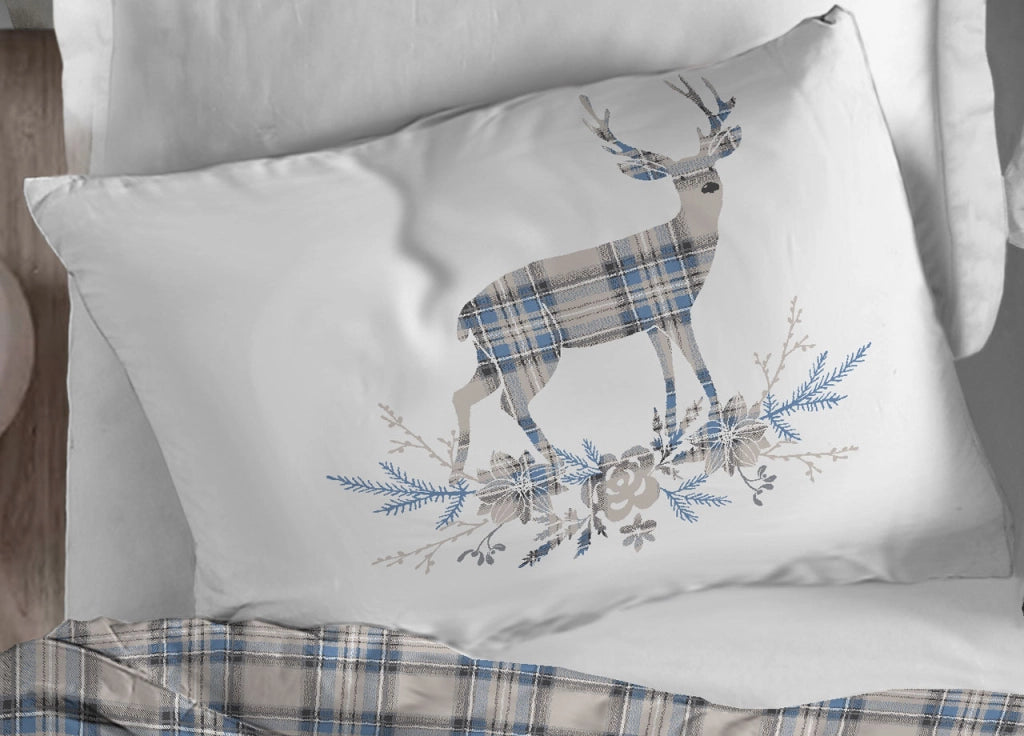 Copripiumino Sacco Piumone Cotone Flanella Pensieri Delicati Dis. Tartan Cervo - Singolo - Azzurro