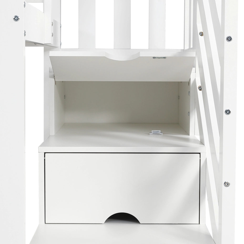 Letto a castello ULEVR 90x200 cm con scala contenitore, armadio e vani, bianco e verde