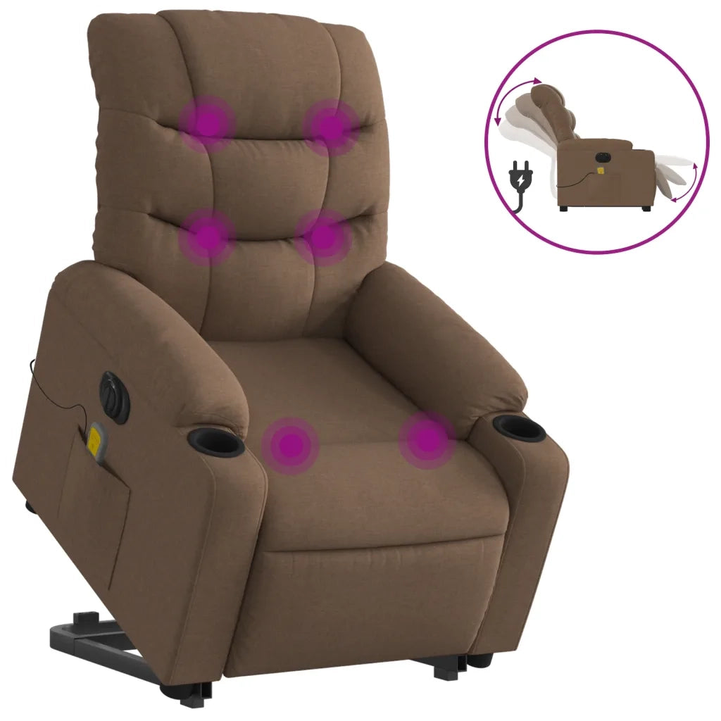 Poltrona Alzapersona Massaggiante Elettrica Marrone Tessuto 3206676