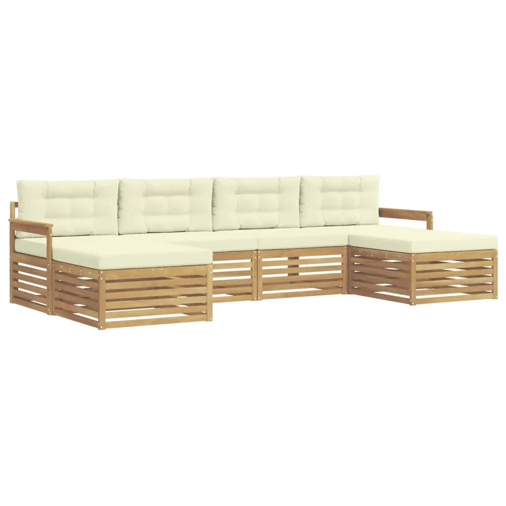 Set divani 6 pcs Bianco e Crema Legno di Acacia Massello 3390910