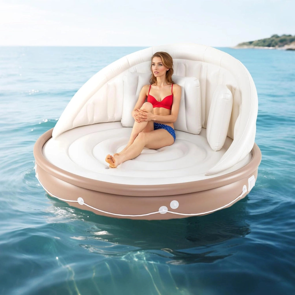 Isola Gonfiabile da Piscina, Lounge Gallegiante con Ombra Retrattile e Rimovibile, Dotato di 3 Cuscini, Materasso Gonfiabile Pieghevole e Portatile per 2 Persone, Portata 180 kg