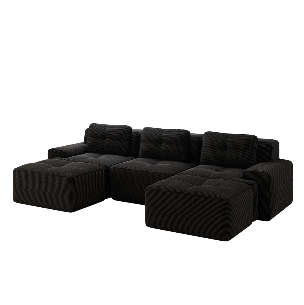 Divano modulare a U 293x177 cm in velluto a coste nero HOMVRA