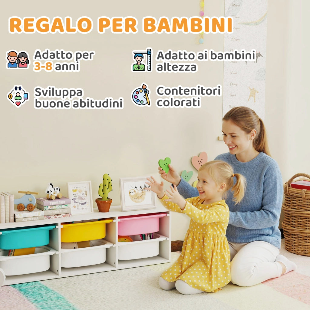 Libreria per Bambini con 6 Contenitori ¨C zephmum ¨C Legno, Multicolore, 80x30x40 cm