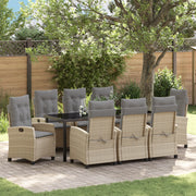 Set da Pranzo da Giardino 9 Pezzi con Cuscini Beige in Polyrattan