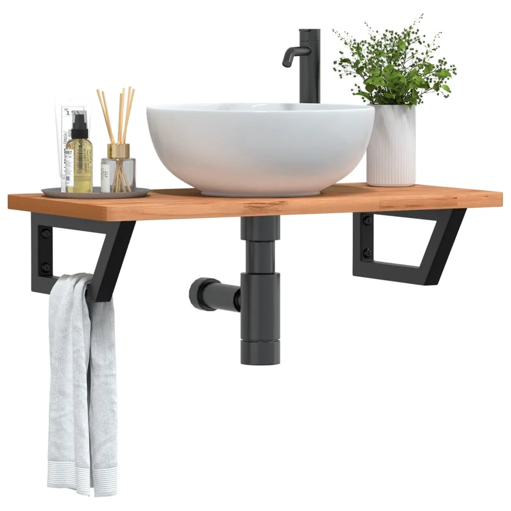 vidaXL Ripiano a Parete per Lavabo in Acciaio e Massello di Faggio