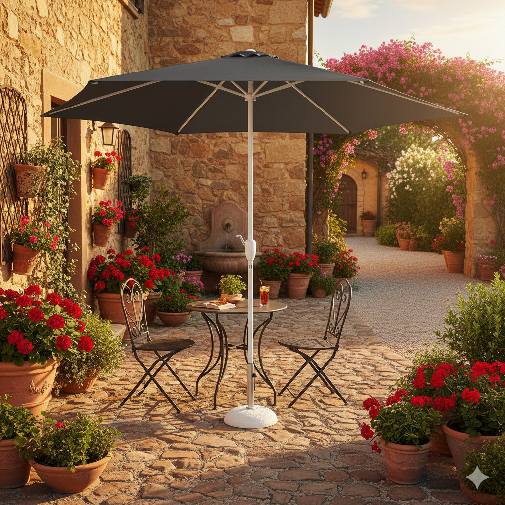 Ombrellone da Giardino Ø3 m Palo Ø48 mm Poly Eco in Acciaio Telo Grigio