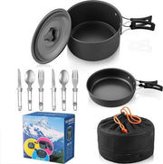 Set di cottura da campeggio portatile - Insalatiera e set di padelle per 2 persone - Set di accessori da cucina leggeri per cucinare all'aperto - Attrezzatura da campeggio sostenibile - Campeggio, escursioni ecc.