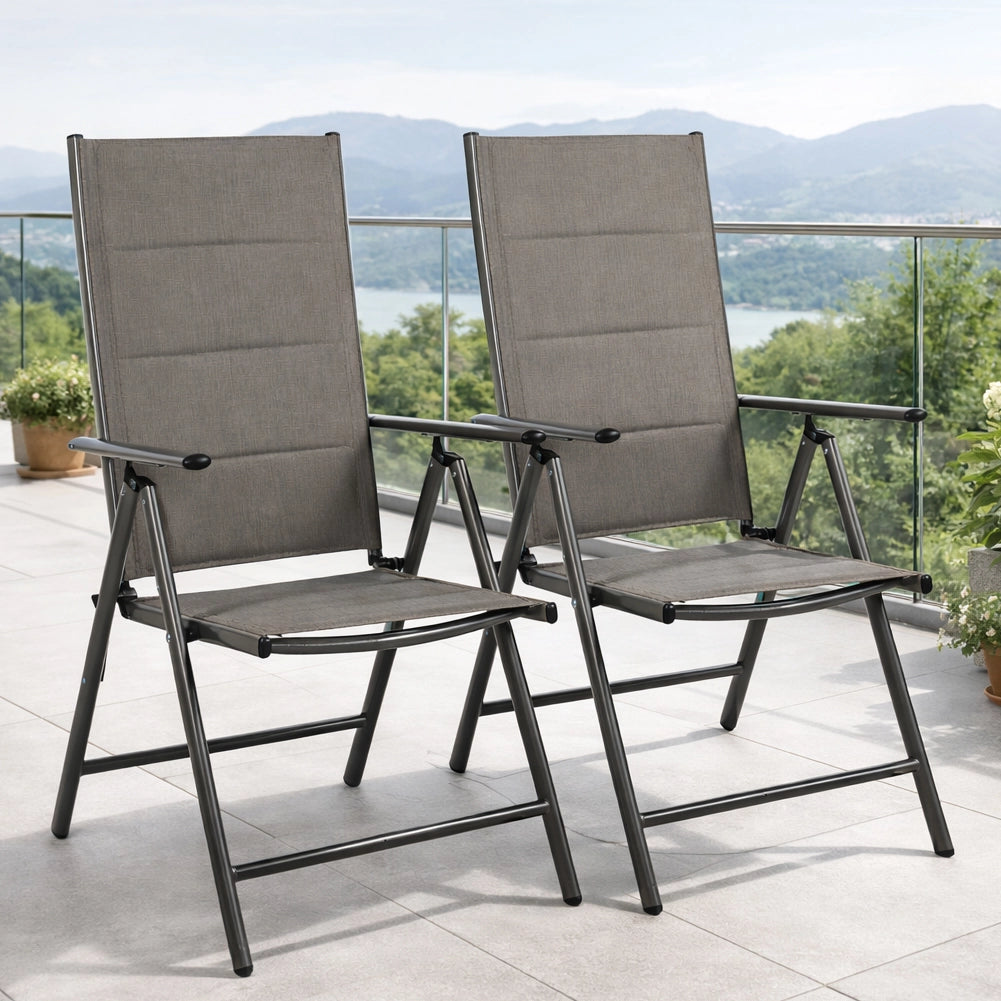 Set 2 Sedie Sdraio Grigio Pieghevoli e Salvaspazio con Schienale Alto Ergonomico