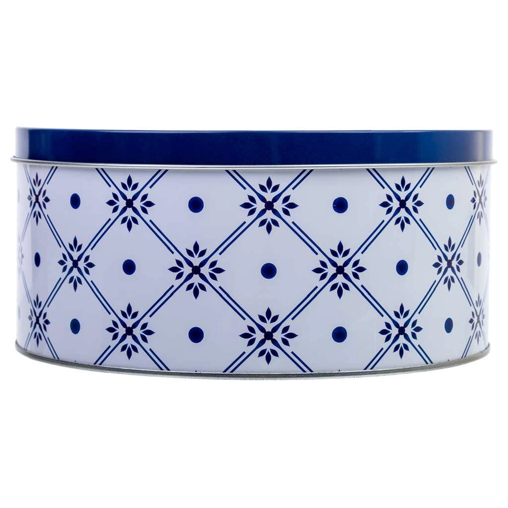 Set 3 contenitori in metallo blu e bianco D20x9h-D18,5x7,5h-D14x6,5h cm