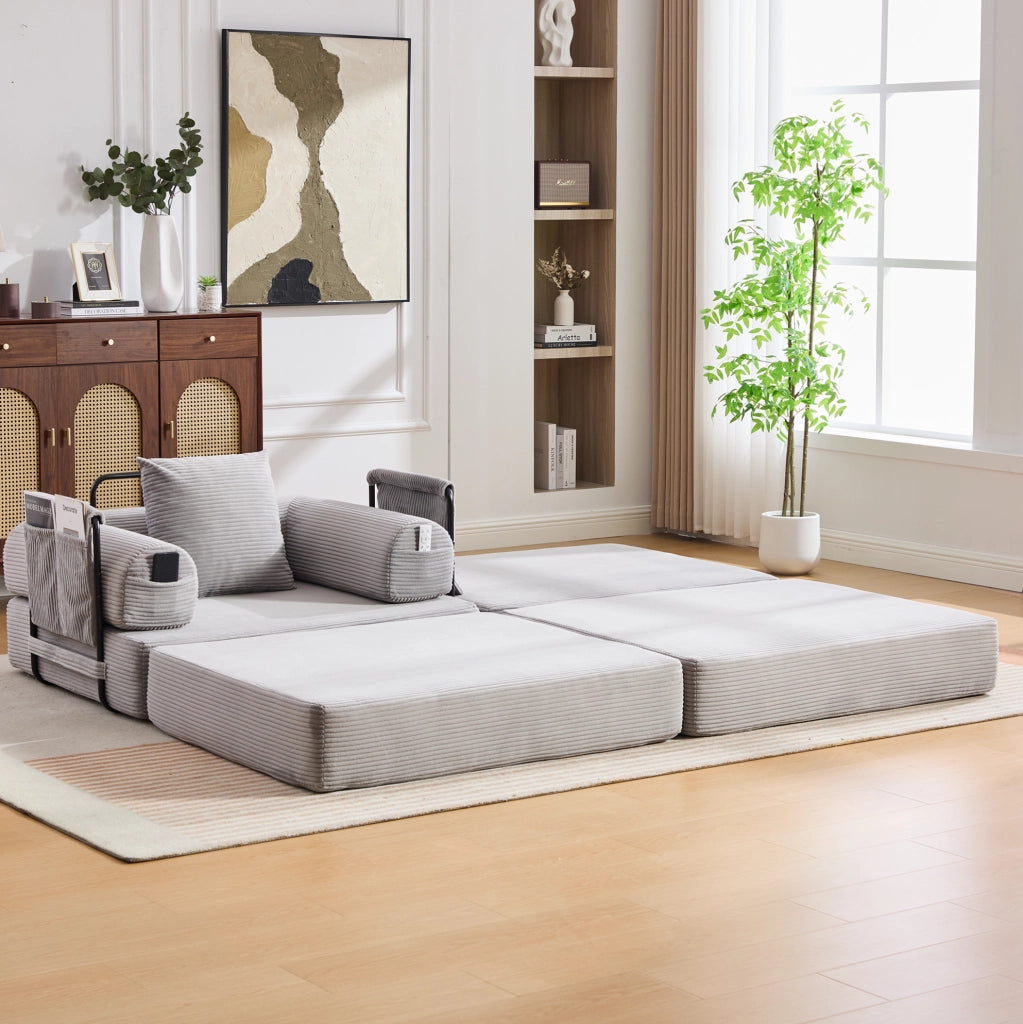 Pouf trasformabile in letto singolo in corduroy grigio chiaro 109x95x43 cm