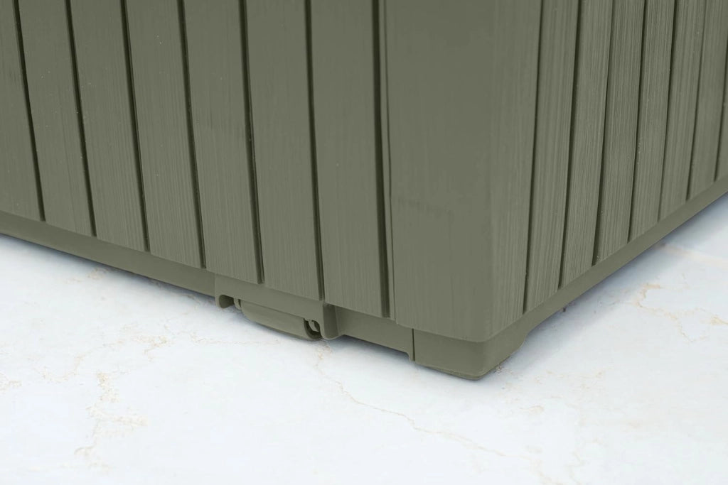Baule da Esterno Springwood 123x53,5x57 cm in Resina Effetto Legno Verde con Ruote e Struttura in Metallo Keter