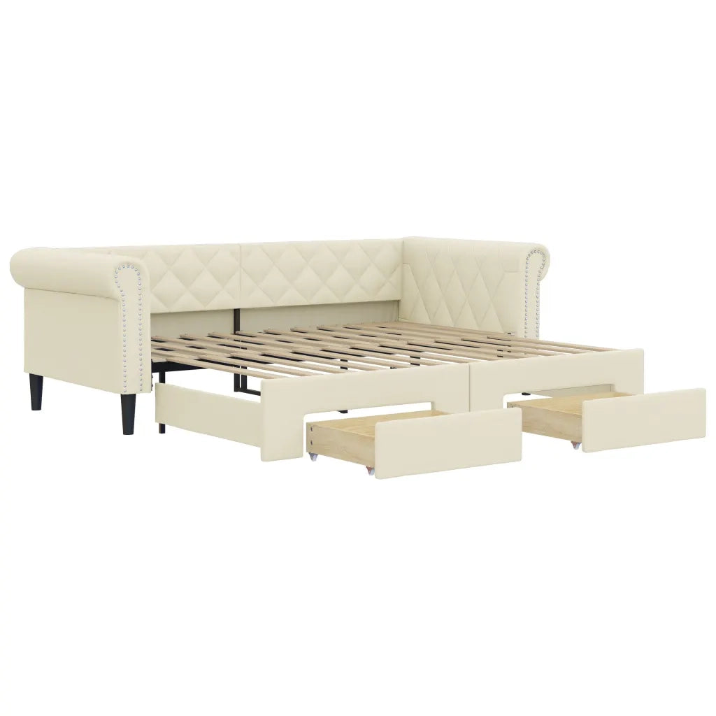 Divano Letto Estraibile con Cassetti Crema 90x200 cm Similpelle 3197733