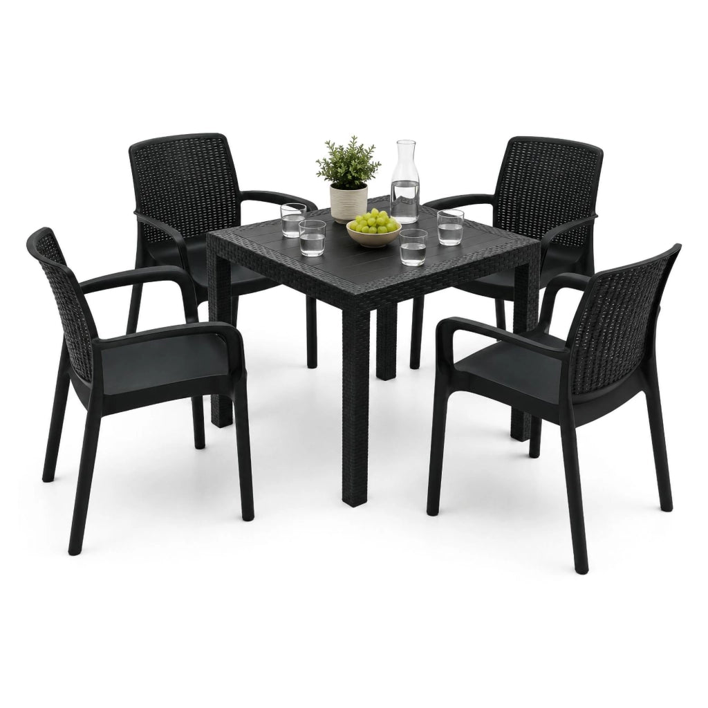 Salottino Outdoor Mataga, set Salotto da Esterno 4 Posti Made in Italy, Nero Antracite