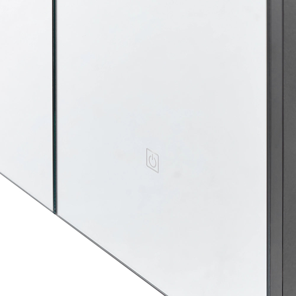Specchiera da bagno in vetro nero e legno ingegnerizzato con LED 60 x 60 cm Design moderno