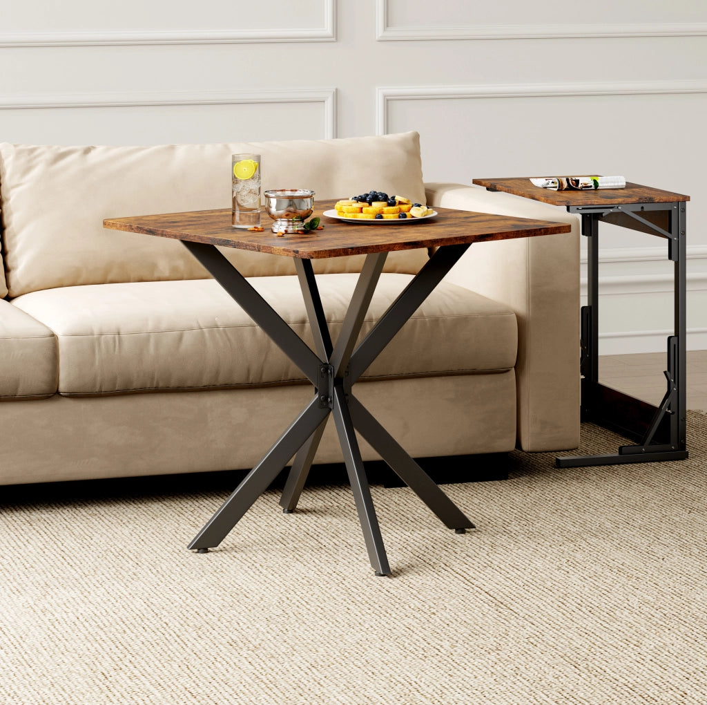 Tavolino 80x80x75 cm; stabile con gambe a X; truciolare; marrone