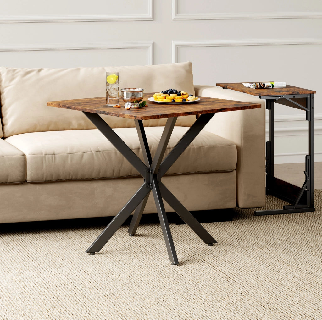 Tavolino 80x80x75 cm; stabile con gambe a X; truciolare; marrone