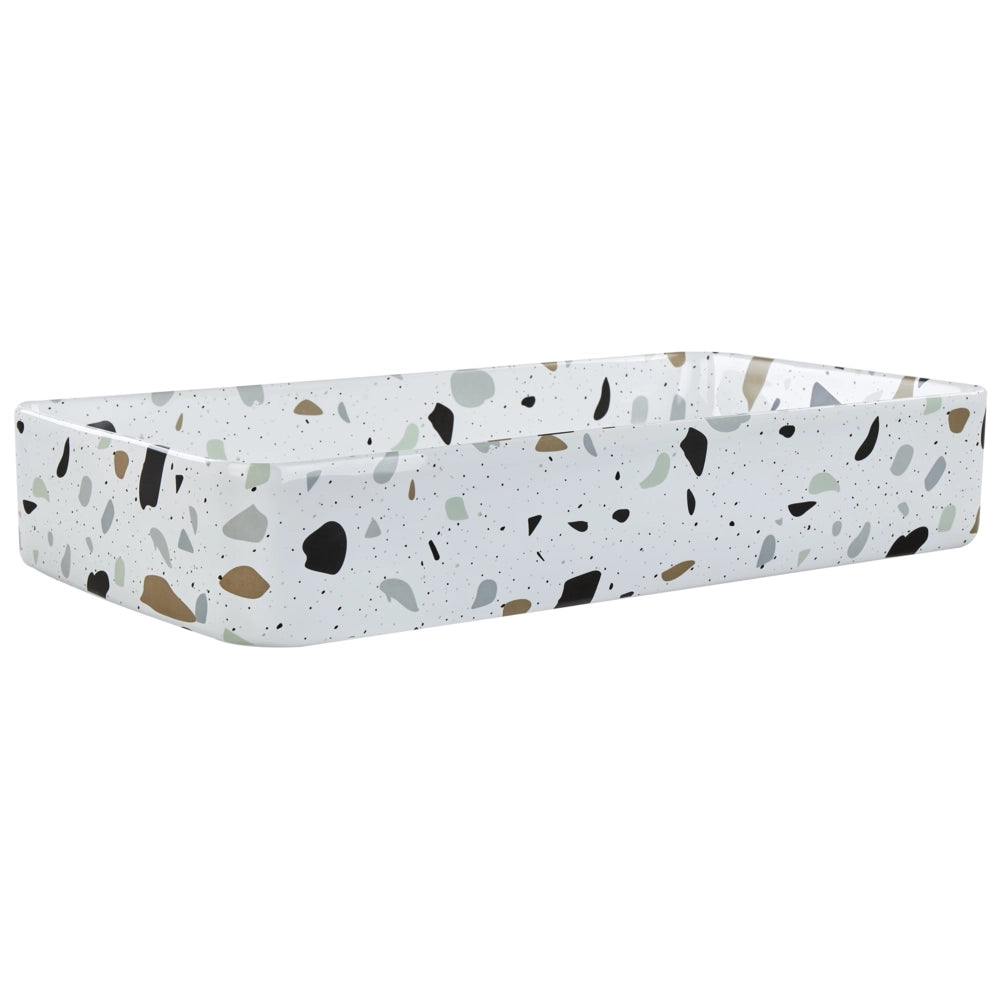 Lavabo da appoggio in ceramica effetto terrazzo bianco 61 x 35 cm Lavello da bagno rotondo