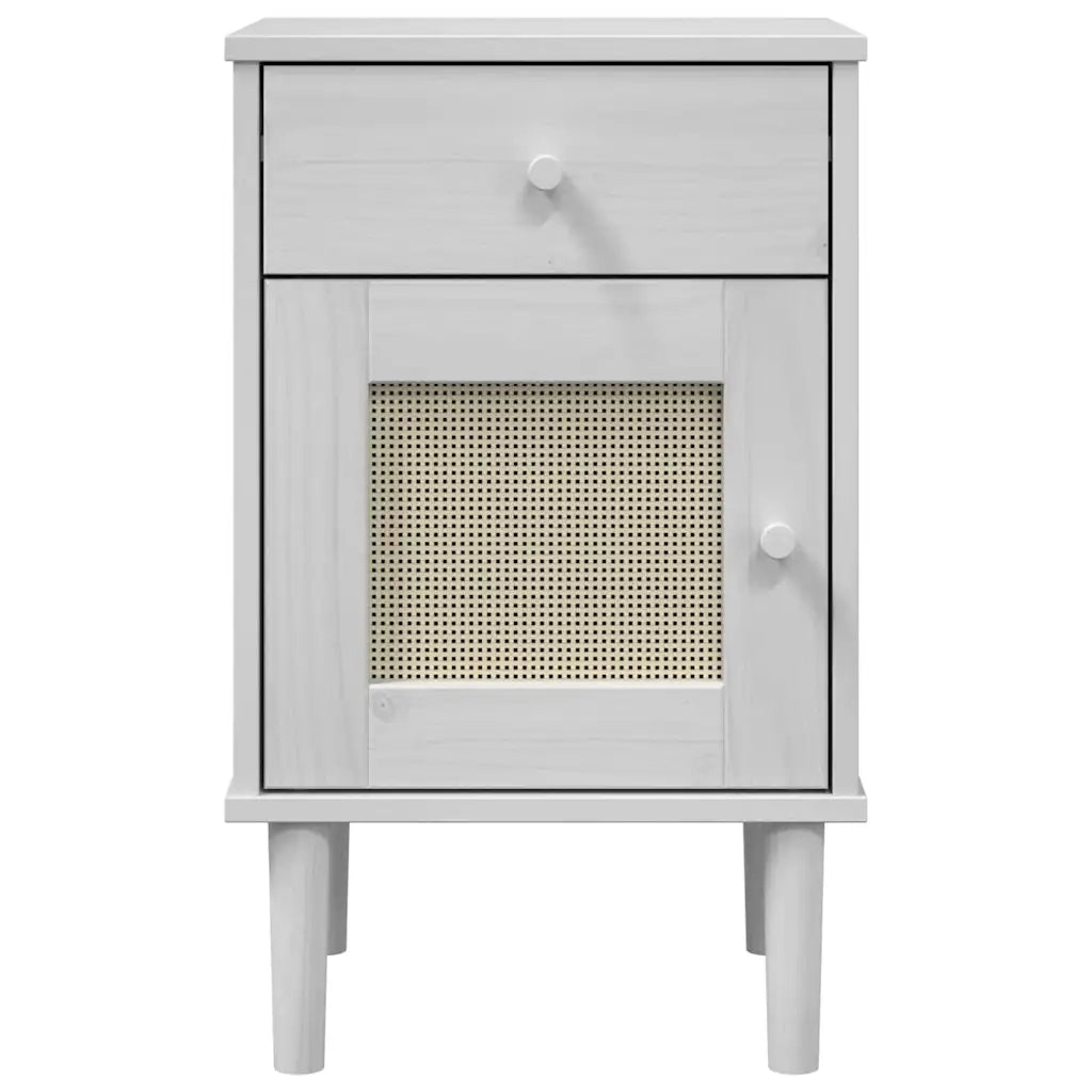 Comodino SENJA Aspetto Rattan Bianco 40x35x65 cm in Legno Pino 358014