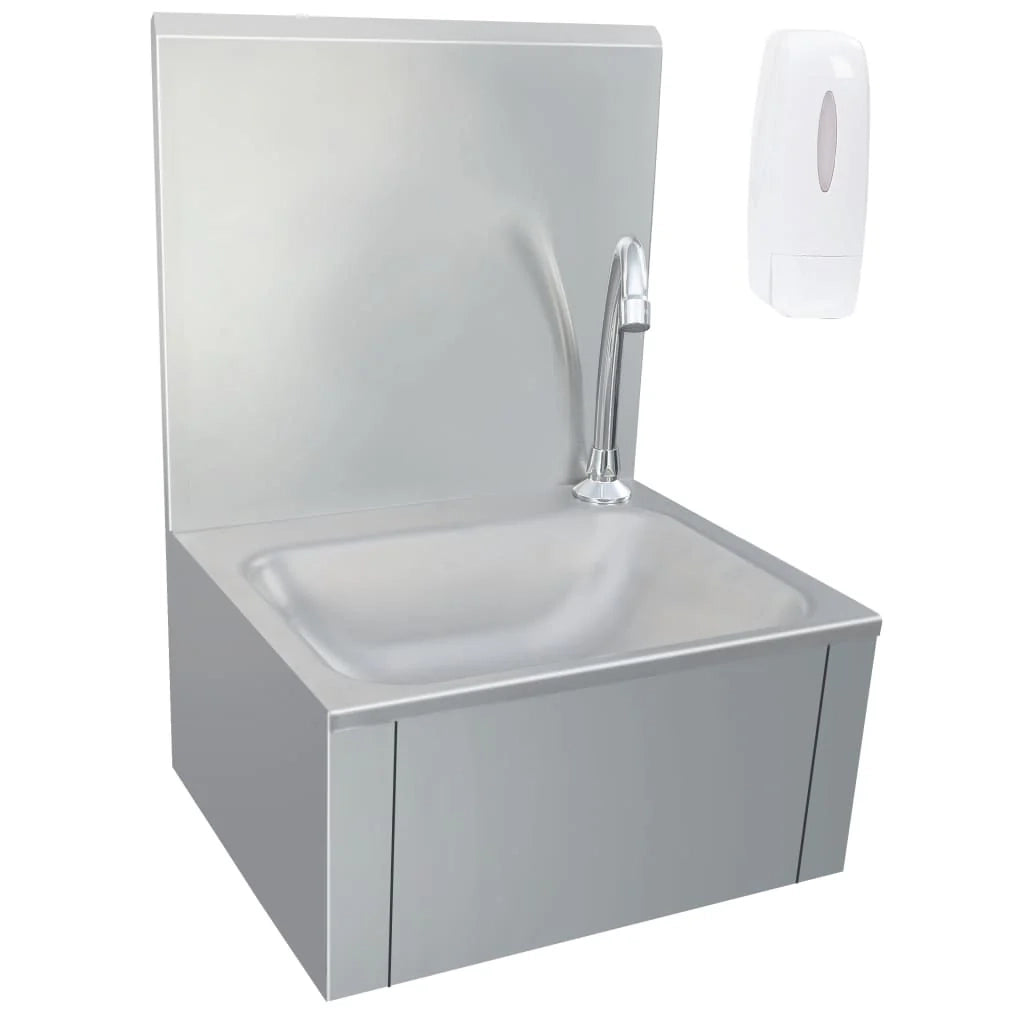 Lavello lavamani con rubinetto e dispenser sapone lavamani da appoggio mensa cucina officina 56 cm acciaio inox 02_0002446