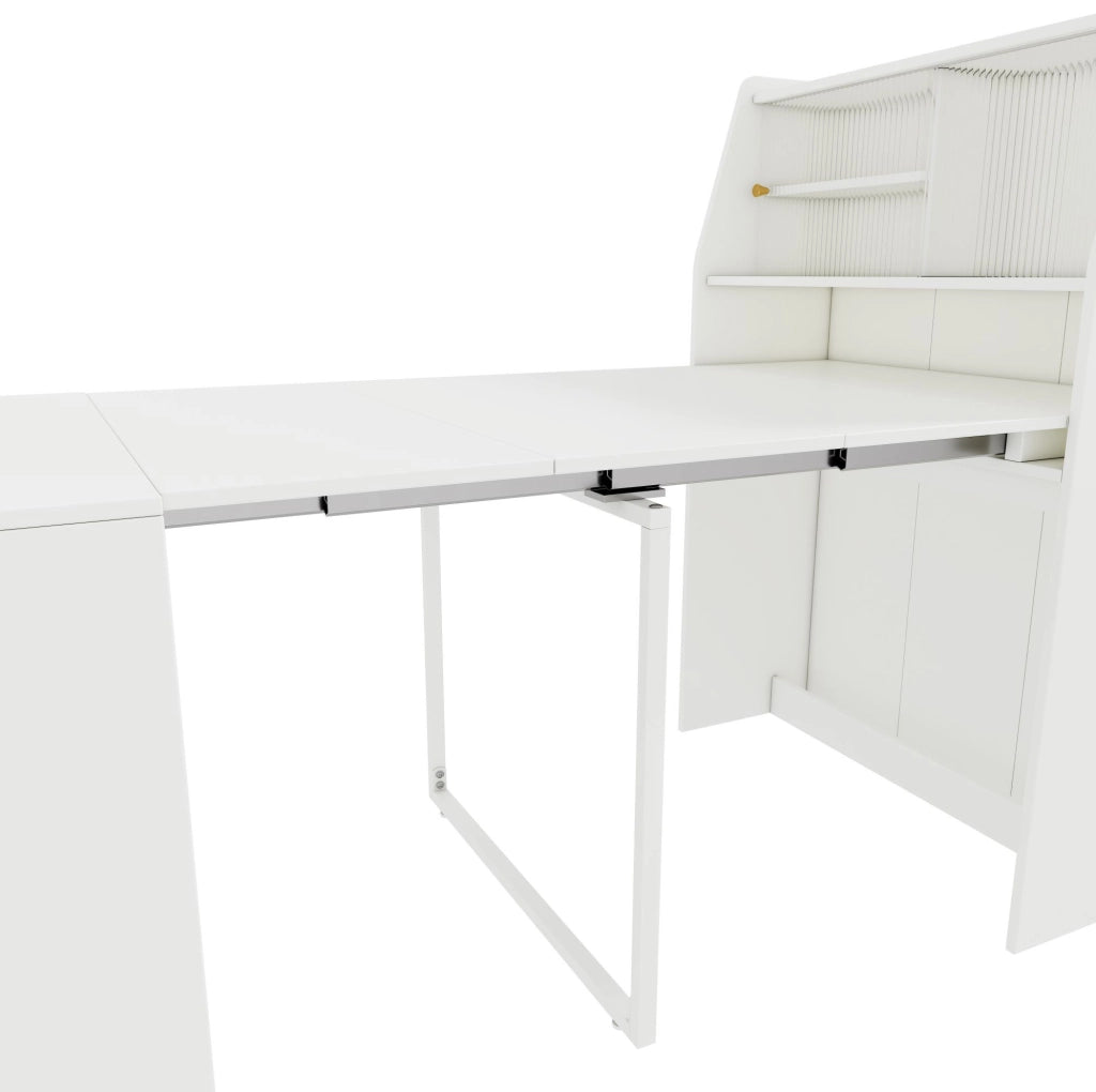 Tavolo da pranzo allungabile con contenitore in pannello truciolare bianco