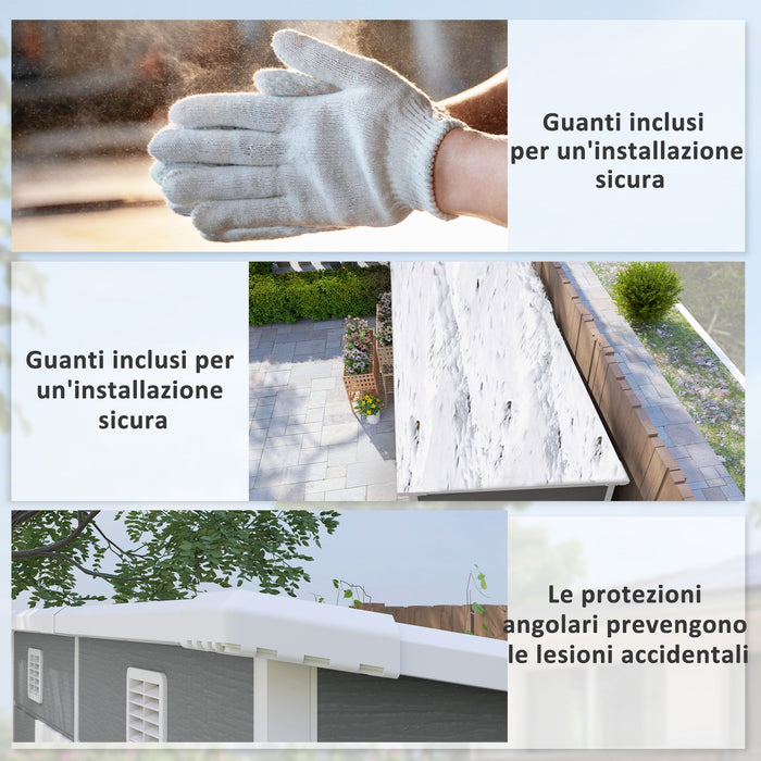 Casetta Box da Giardino 240x130 cm con Pavimento 2 Porte con Blocco e Finestra in Resina Grigio