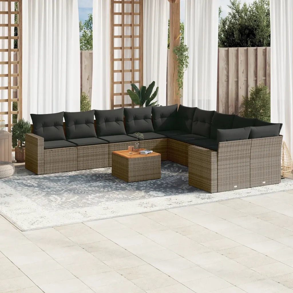 Set Divani da Giardino 11 pz con Cuscini in Polyrattan Grigio 3224317