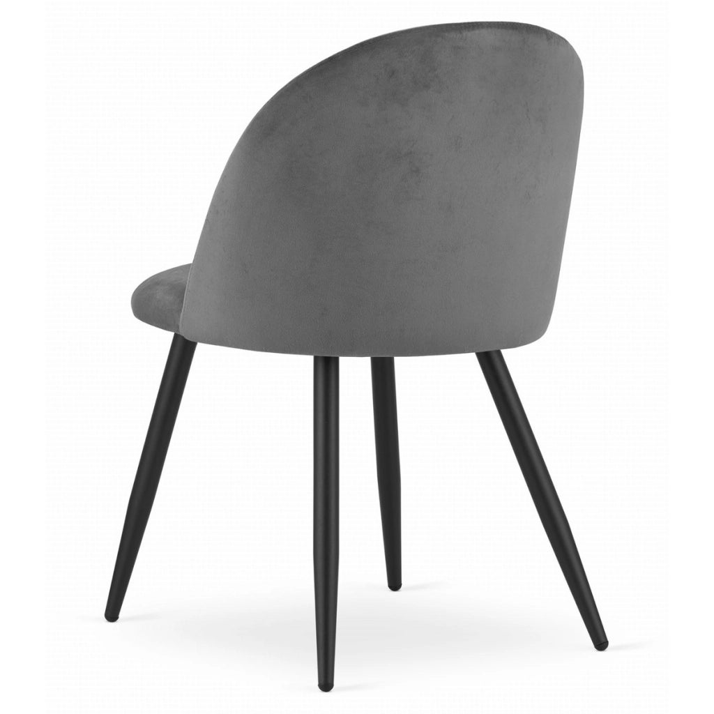 Set di 3 Sedie Bello in Velluto Grigio Scuro e Metallo Nero