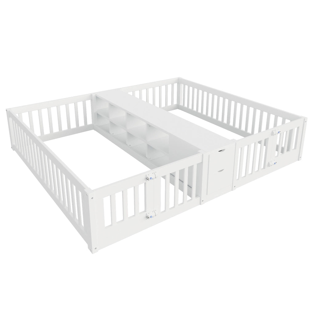 LETTO Doppio 90x200 cm in legno bianco con scaffale e 2 cassetti