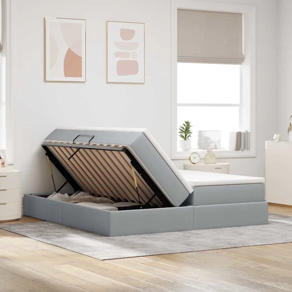 Letto con contenitore e materasso Grigio chiaro 180 x 200 cm