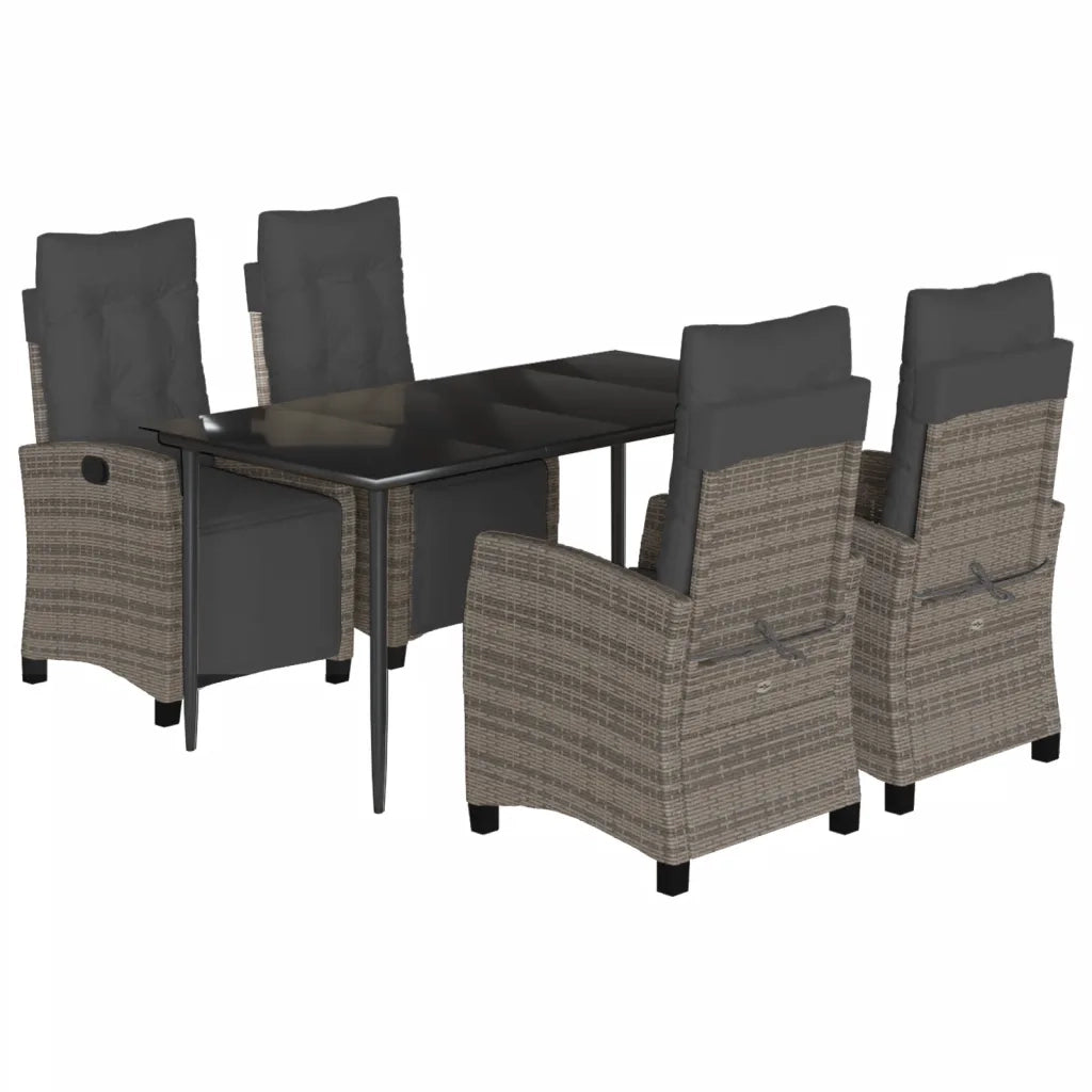 Set da Pranzo da Giardino 5 pz con Cuscini in Polyrattan Grigio