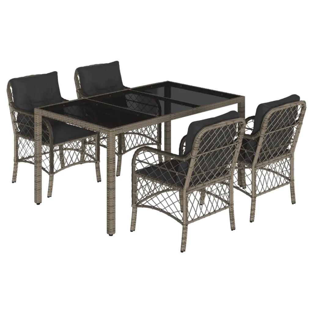 Set da Pranzo da Giardino 5 pz con Cuscini in Polyrattan Grigio