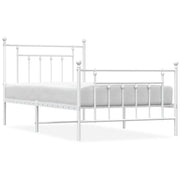 Letto singolo | Letto per adulti | Giroletto con Testiera e Pediera Metallo Bianco 100x190 cm