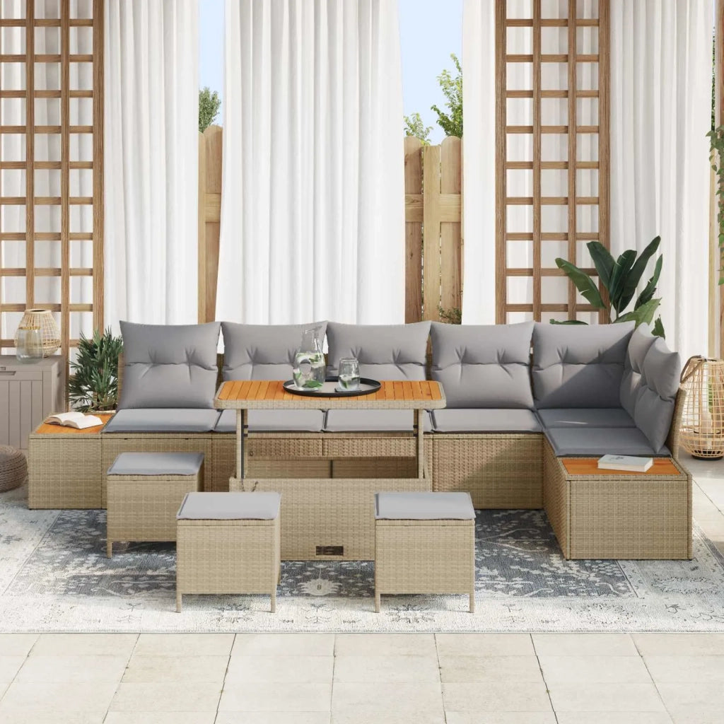 Set Divano da Giardino con cuscino 10 pcs Beige e Grigio Chiaro 3363332