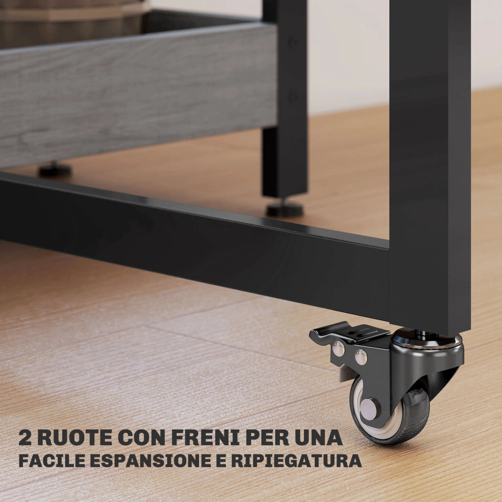 Tavolo Pieghevole da Pranzo a 2 Ribalte 133,4x80x75 cm in Legno e Metallo Grigio
