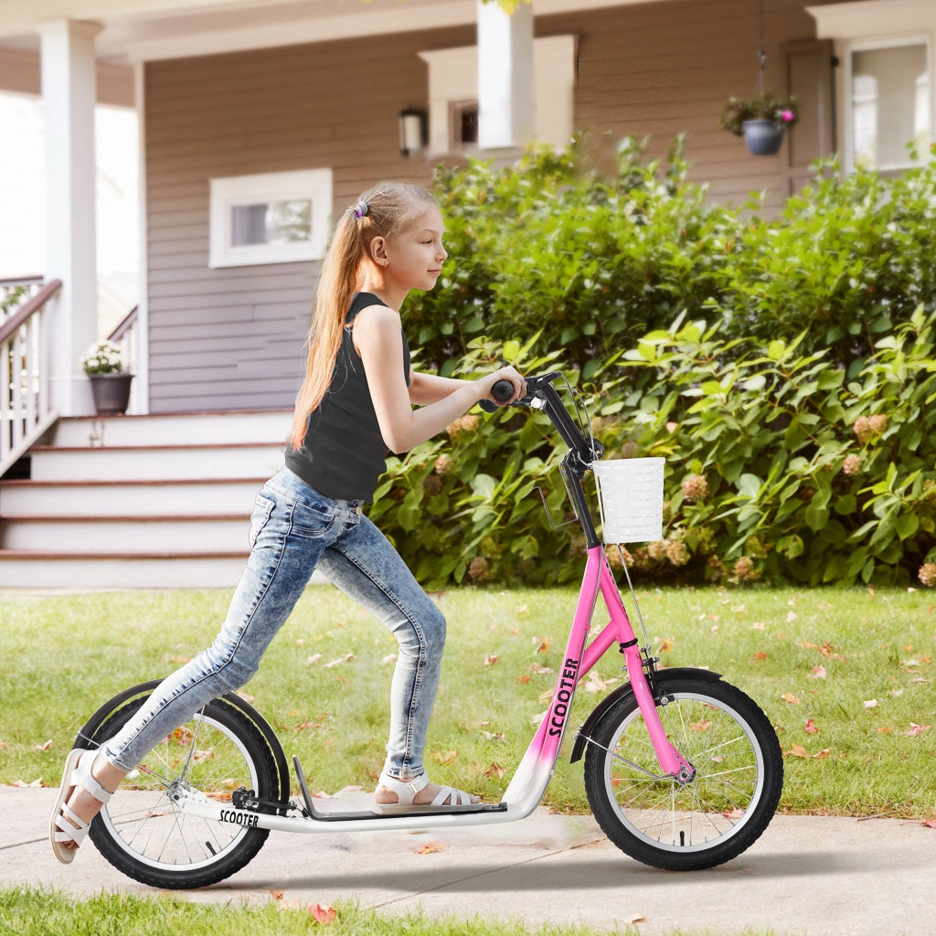 Monopattino per bambini con freno e cestino, regolabile, 5-12 anni ¨C Xylo ¨C Bianco + Rosa