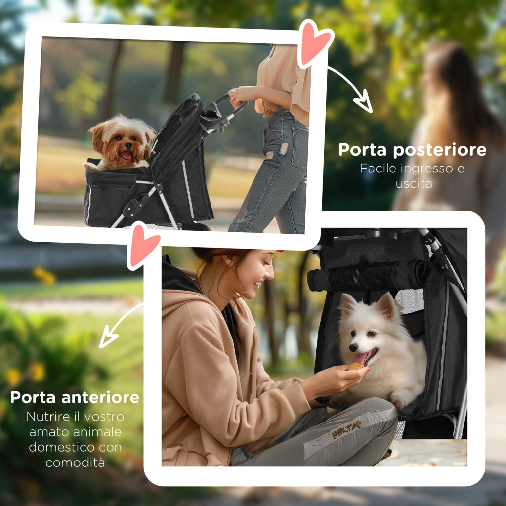 Passeggino per Cani Taglia Piccola 75x45x97 cm Pieghevole con Ruote Girevoli e Freno Nero