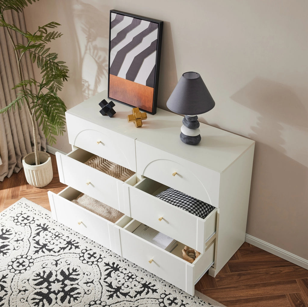 Cassettiera a 6 cassetti in truciolare bianco; 120x40x82 cm