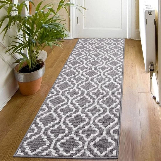 Pavimento in movimento 50x150 cm, Lavello da cucina lavabile, Antiscivolo, Tappeto moderno per ingresso, Lavello da cucina, Lavello, Scarpata per porte lunghe, Tappeto antiscivolo per corridoio - Grigio