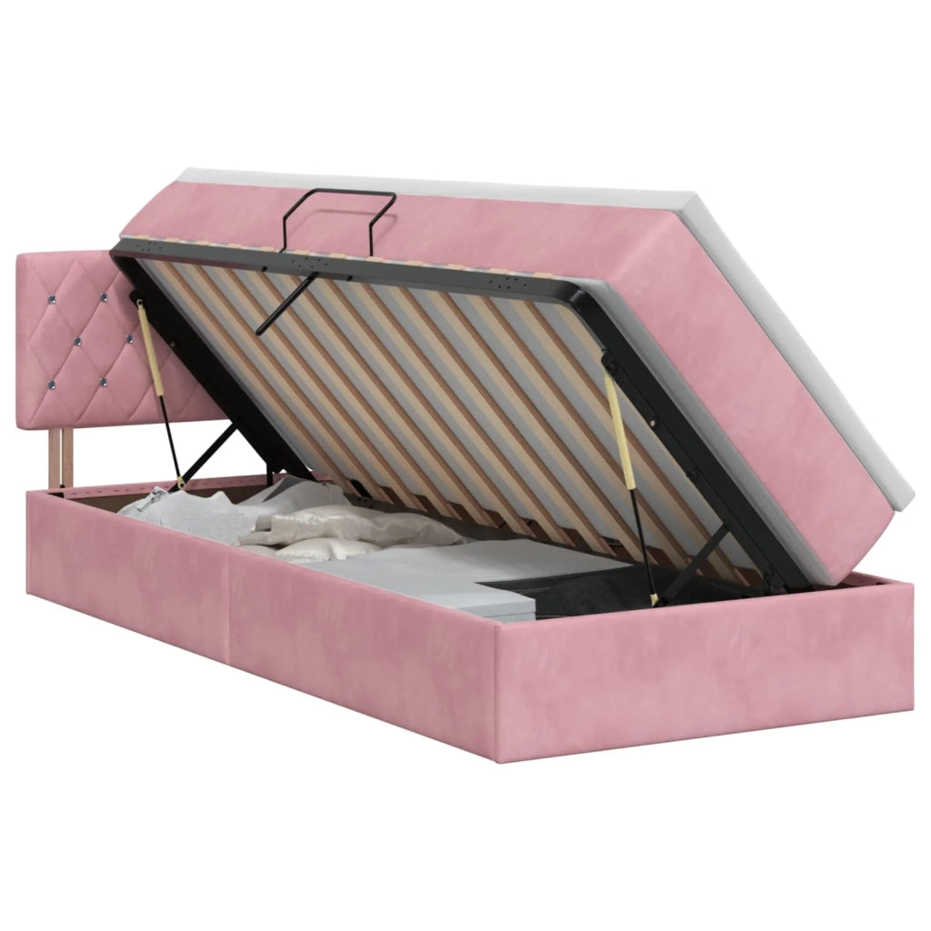 Letto con Contenitore con testiera Rosa 100 x 200 cm Velluto 3458732