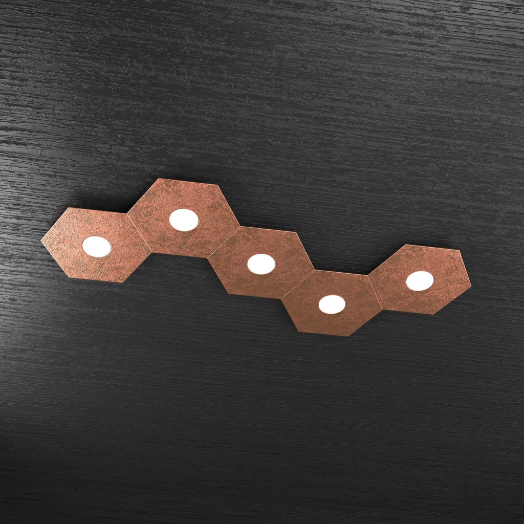 HEXAGON APPLIQUE-PLAFONIERA 5 LUCI FOGLIA RAME 1142-5L-FR