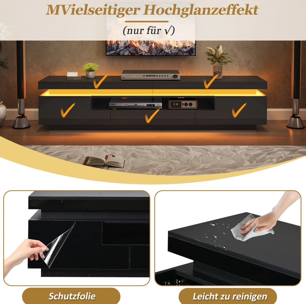 Mobile per televisore con LED, 2 vani laterali e 1 cassetto