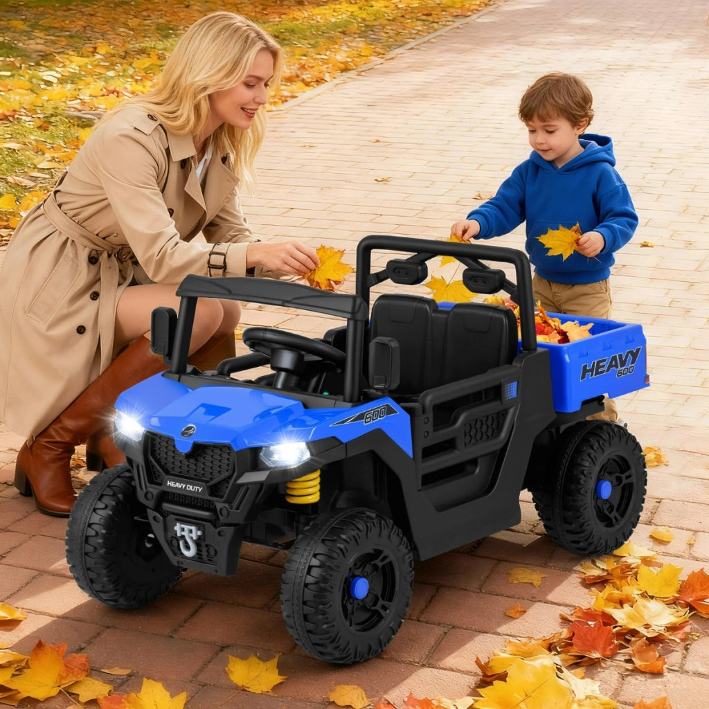 Camion ribaltabile elettrico 12V con telecomando e sospensione a molla, Giocattolo elettrico per bambini da 3 a 8 anni Blu scuro-Macchinine giocattoli