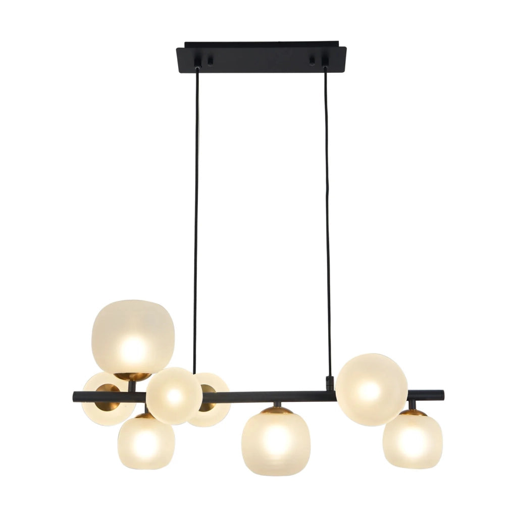 LÚZETE - LAMPADA DA SOFFITTO 8 LUCI IN FERRO NERO TULIPA BIANCA NICOLETTA