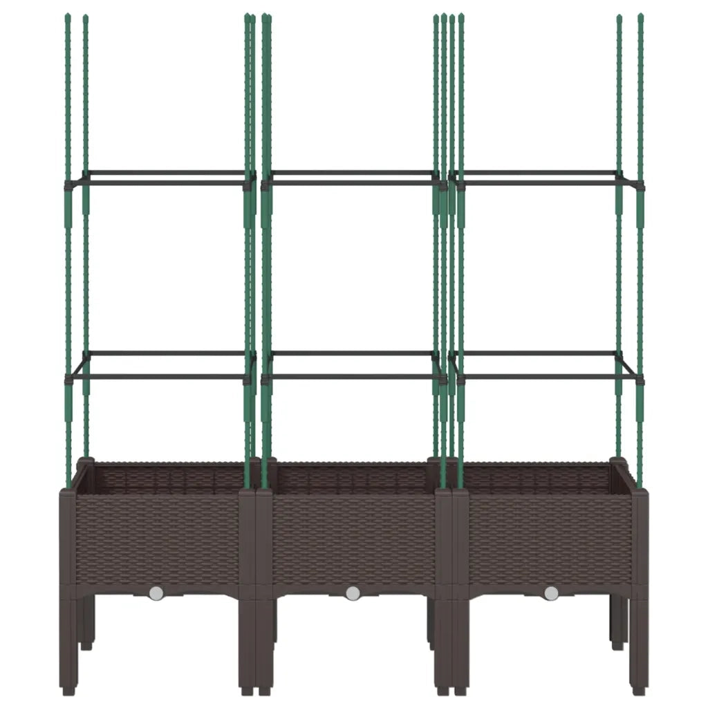 Fioriera | Cassetta per fiori | Vaso da Giardino con Traliccio Marrone 120x40x142,5cm in PP
