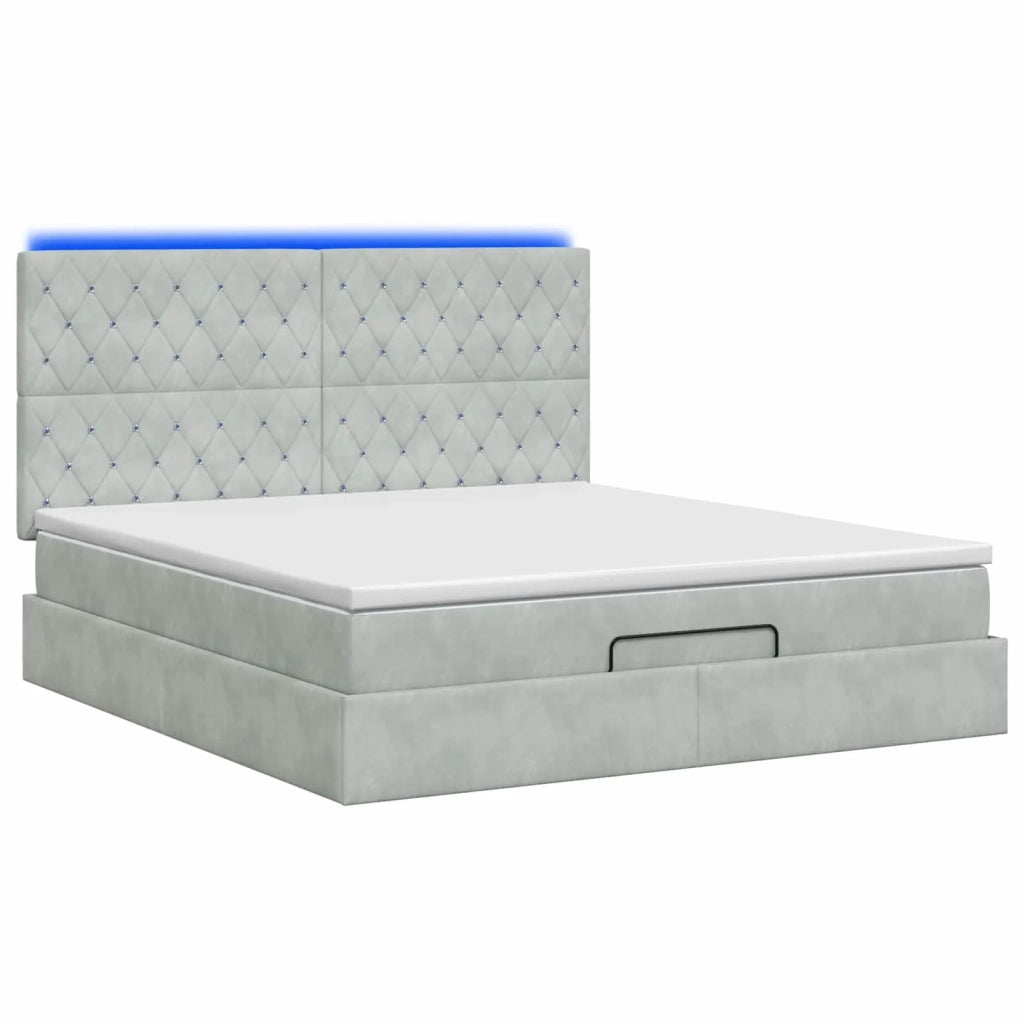 Letto Ottomano con Materasso e LED Grigio Chiaro 140 x 200 cm 3458235