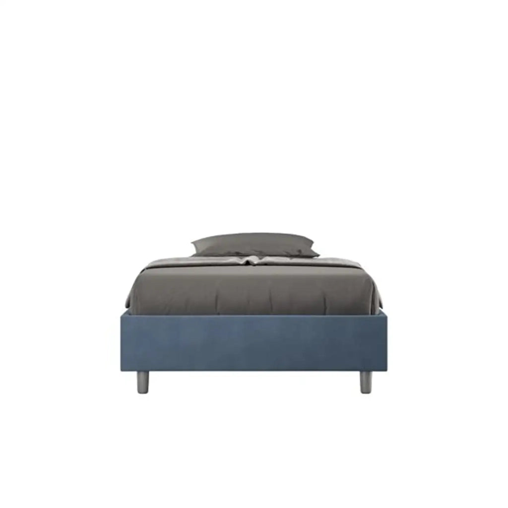 Letto matrimoniale francese contenitore imbottito 140x210 microfibra blu Azelia