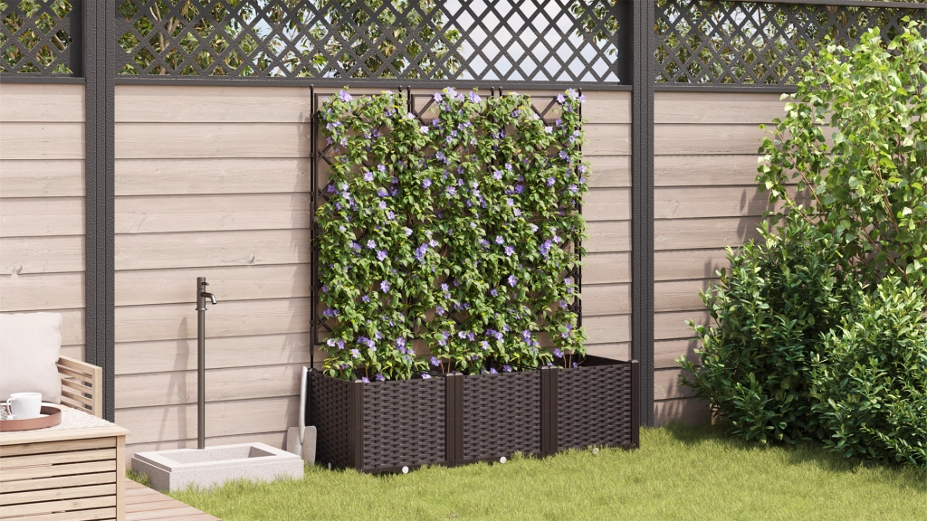 Fioriera da Giardino con Grata 3 pz Marrone 120x40x143 cm