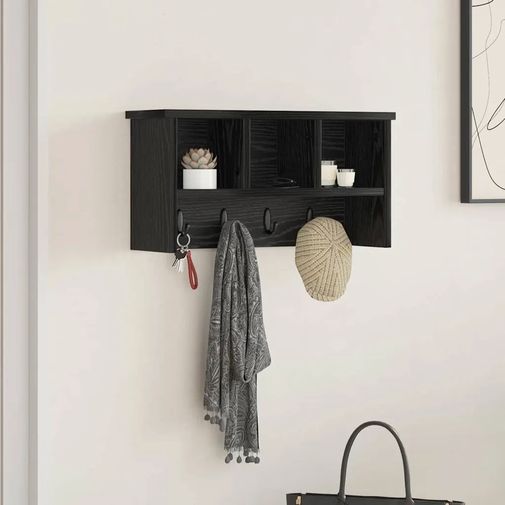 Appendiabiti a muro con lo scaffale Rovere Nero 50 x 16 x 26 cm 874308