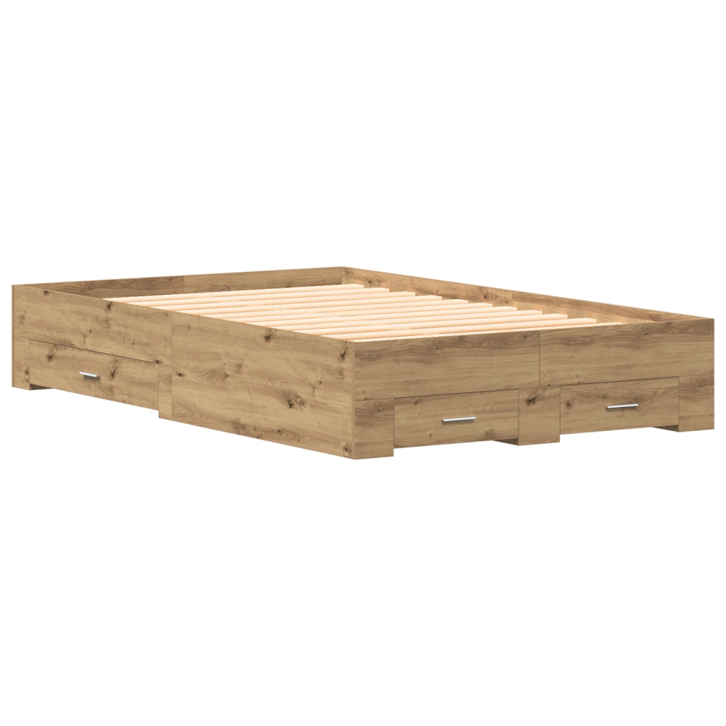 Rete Letto con Cassetti Rovere Artigianale 120x200 cm Legno Ingegnerizzato