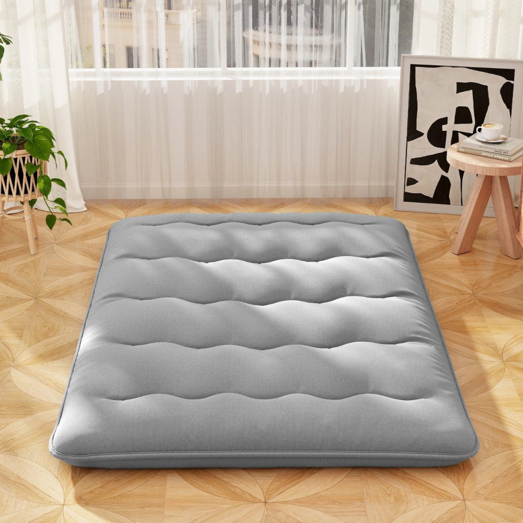 Materasso futon portatile con copertura lavabile sacca da trasporto, Tappeto arrotolabile per pavimento 140cm Grigio